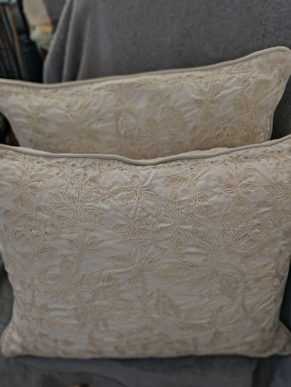 Lauren Ralph Lauren Tan Cream Dorset Embroidery Chain Stitch Pillows Covers